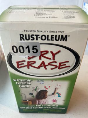 Sale Photo Thumbnail #15: Boxed Rust-Oleum Dry Erase Paint Kit designed to create a writeable and erasable dry erase surface on walls, doors, and other smooth surfaces. Box shows some light exterior wear.