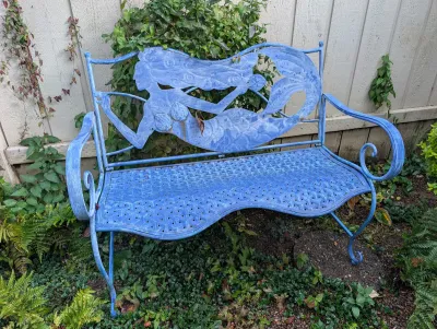 Sale Photo Thumbnail #22: Blue painted metal  mermaid garden bench