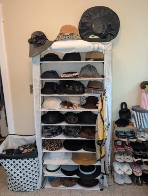 Sale Photo Thumbnail #4: women's vintage and contemporary hats, including sun hats, fedoras, and berets.