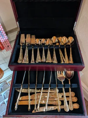 Sale Photo Thumbnail #39: Gold-plated flatware set