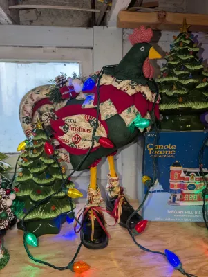 Sale Photo Thumbnail #65: Handcrafted Christmas-themed fabric rooster figure