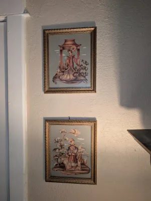 Sale Photo Thumbnail #44: vintage mid-century Chinoiserie framed shadowbox prints featuring Asian figures