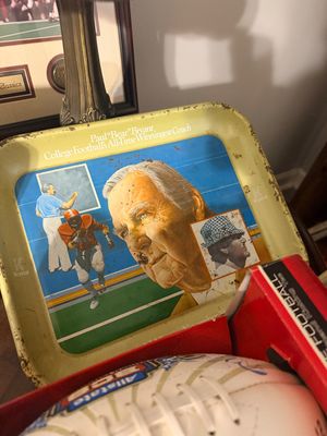 Sale Photo Thumbnail #26: Vintage Krystal promotional metal tray commemorating Paul "Bear" Bryant, displaying light wear and rust around the rim.