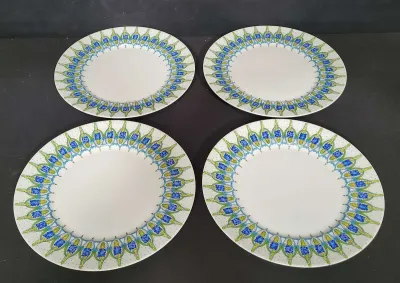 FOUR COLORFUL FLORAL "LUPINS" DINNER PLATES #2