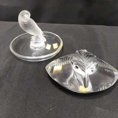 LALIQUE TRINKET DISH AND PAPERWEIGHT 