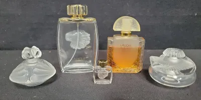 FIVE BEAUTIFUL LALIQUE PERFUME BOTTLES
