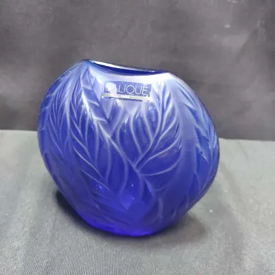 COBALT BLUE CRYSTAL LALIQUE "FILICARIA" VASE