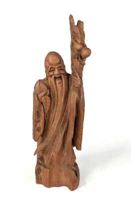 Chinese Carved Wood God of Longevity Elder Man