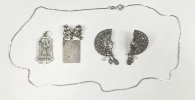 Sterling Box Chain, Earrings, Pin, Charm