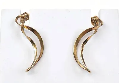 14K Gold Twisted Dangle Drop Earrings 
