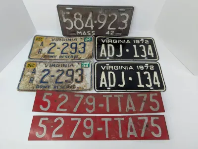 Vintage European and American License Plates 