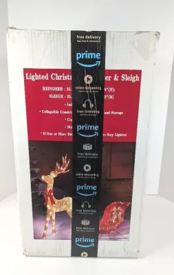 Lighted Reindeer & Sleigh Outdoor Display NIB