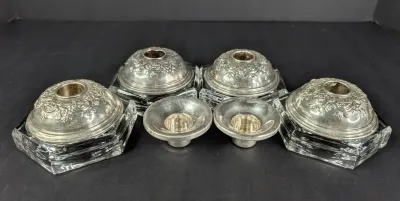 Sterling Candle Drip Collars, Weighted Sterling & Glass Candle Holders 