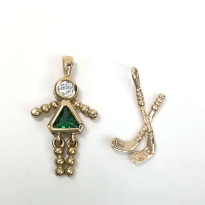 14K Charms-Birthstones Little Girl and Hockey Sticks