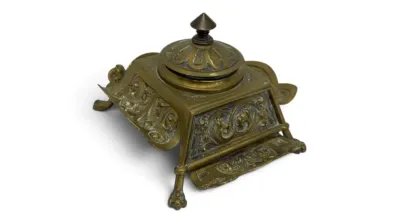 Sale Photo Thumbnail #3: Antique brass inkwell