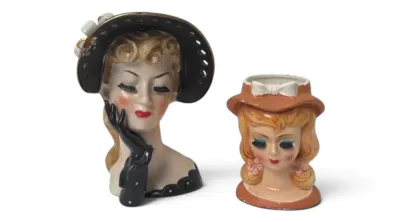 Sale Photo Thumbnail #25: Mid century ceramic lady head vases