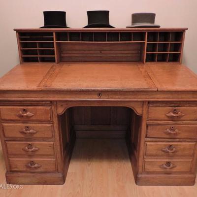 Antique Oak Station Masters Railroad Desk