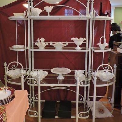 Etagiere and Vintage Milk Glass and Hobnail  (Owner has decided to keep Cake Stand and one large Basket)