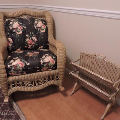 Large Ethan Allen Wicker Rocker and Magazine Holder