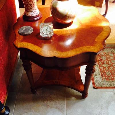 2 end tables. Each table has a drawer. Two matching sofa tables not pictured