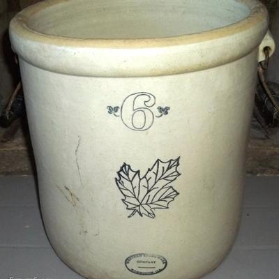 Western Stoneware Maple Leaf Crock #6 with Bale Handles
