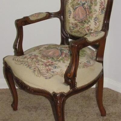 Vintage French Louis XV Style Courting ScÃ¨ne Tapestry Arm Chair Made in Italy by Chateau D'Ax Nice