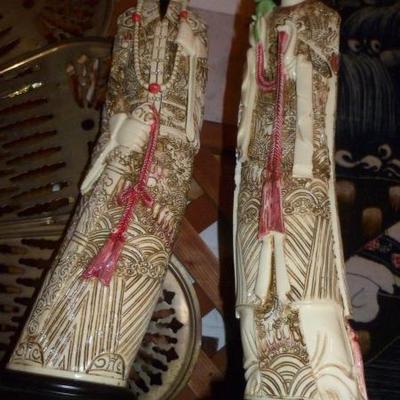 FAUX IVORY EMPEROR AND EMPRESS Statues