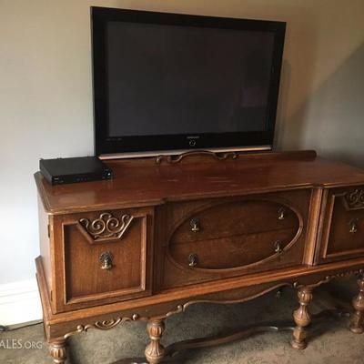 antique buffet & flat screen TV