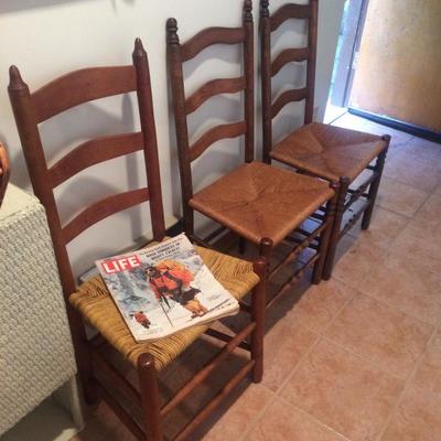 Ladderback chairs with rush seats
