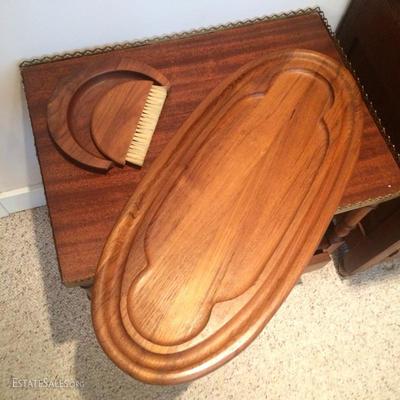  Teak serving tray by Dansk and "crumb pusher" set by known Danish artist Kay Bojesen