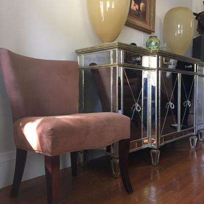Suede Crate and Barrel Rounded Back Chairs
