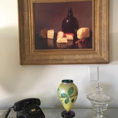 Jackson oil painting, Orient and Flume Art Glass Vase, Sandwich Glass Candy Dish 