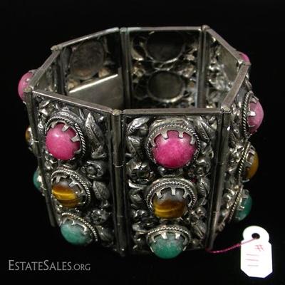 Wide Antique Bracelet with Stones