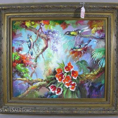 Original Oil " Colorful Birds"