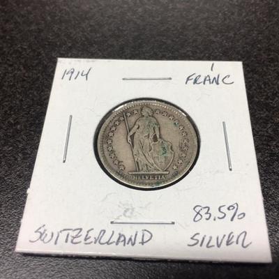 1914 Switzerland 1 Franc - 83.5% Silver