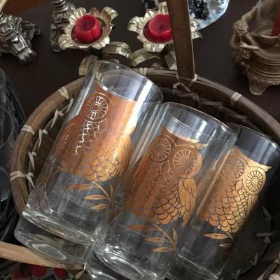 Vintage owl decor glassware
