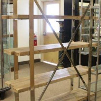 Lot 115: Modern Chrome & Rustic Wood Etagere 