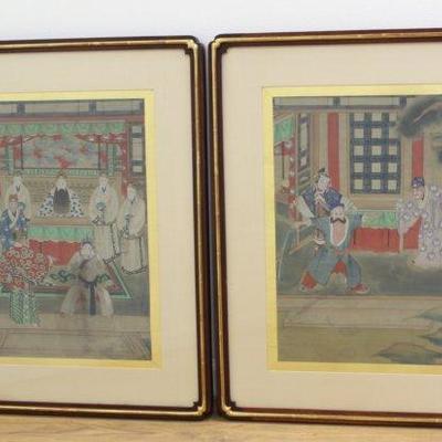 Lot 549: Pair Framed Japanese Watercolors 