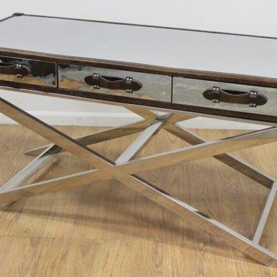 Lot 654: 80s Chrome & Leather Campaign Desk