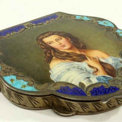 Lot 240: Silver & Enamel Portrait Compact 