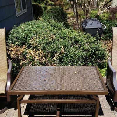 "Sunbrella" coffee table $124; "Sunbrella" rockers $189/pair.