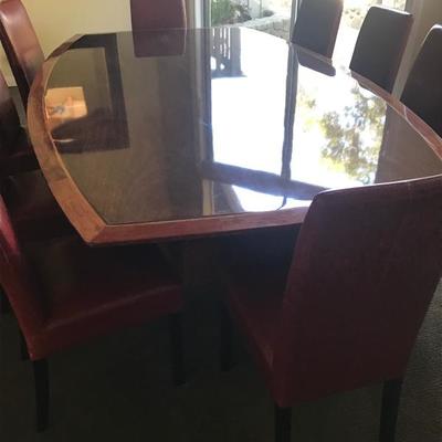 * Custom made 8 feet 6 inches by 4 feet three inches by 29 inches high.Mahogany veneer center, solid hardwood bands of American Cheery,...