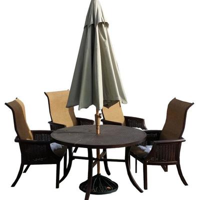 'Sunbrella" umbrella, table and 4 chairs $490/set.