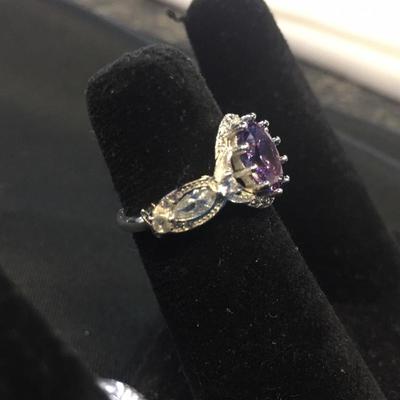 Purple Stone Ring 925 Sterling Silver Size 7