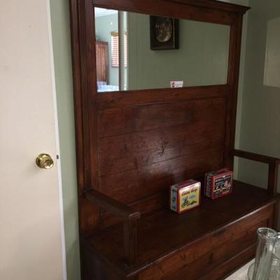 According to the client this sitting bench with storage was from a church.  Available for presale.  $500