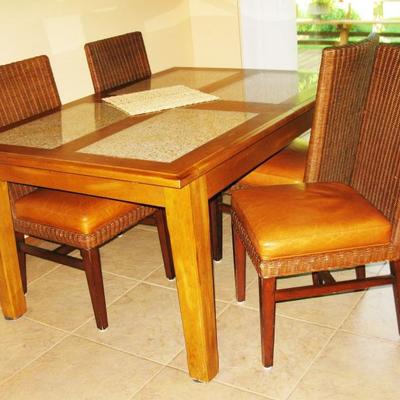 Ethan Allen rattan chairs  4 CHAIRS, BUY THEM NOW $ 200.00
Marble tile table top table   BUY IT NOW  $ 175.00