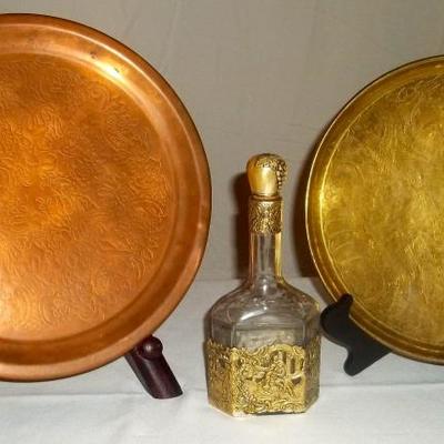 Beautiful Etched Antique Bottle. Gold Plating over Sterling Silver.