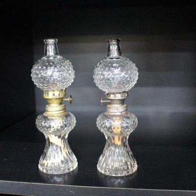 Tabletop Vintage Miniature Hobnail Oil Lamps, 7"