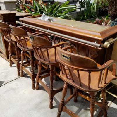 Massive 3 piece bar with wine rack, and matching bar stools
