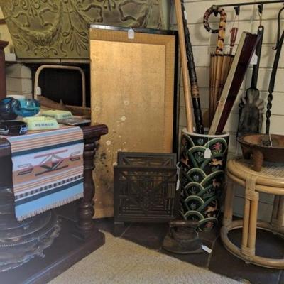 Small hand painted Japanese folding screen, Chinese and painted or someone umbrella holder.